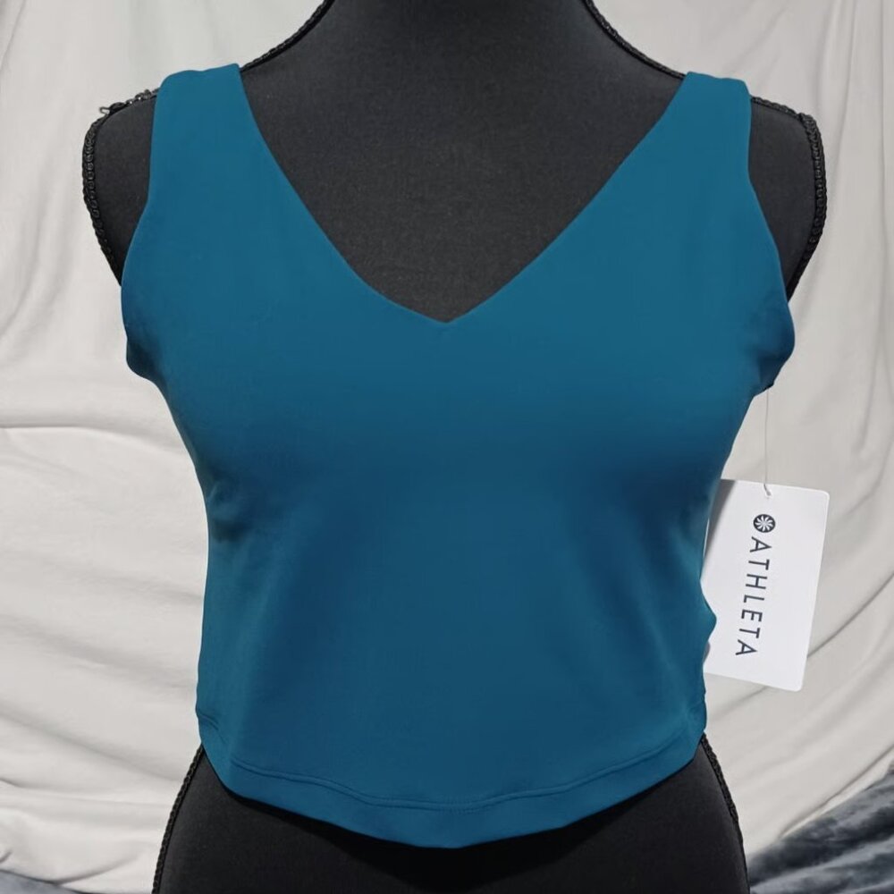 Transcend V-Neck Crop Sports Bra A-C, Teal - Picture 4 of 5